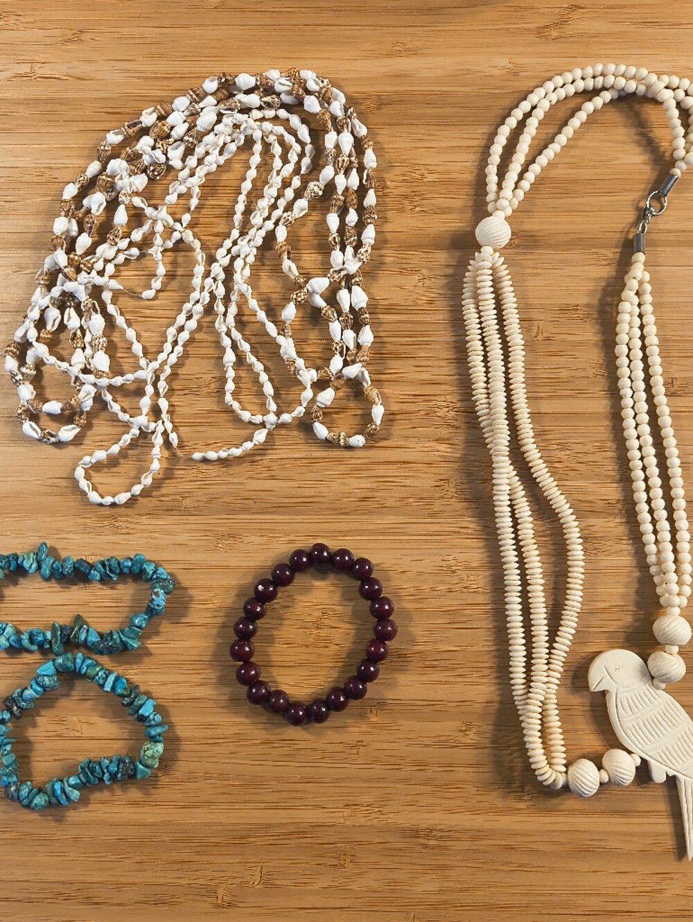 Global Artisan Boho Jewelry Bundle 6-Piece Shell Turquoise Bird Necklace Set